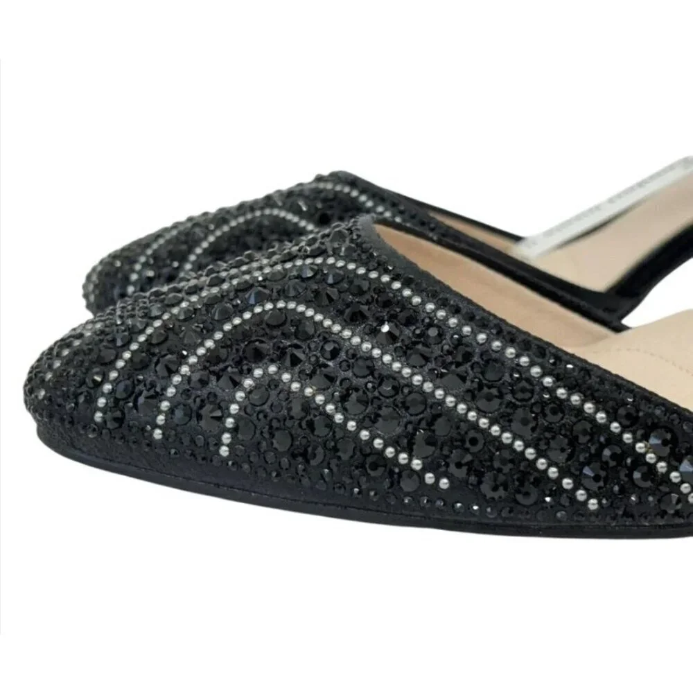 DE BLOSSOM / Gloria-10 / Womens Black Rhinestone Heeled Ankle Strap Sandals / Me